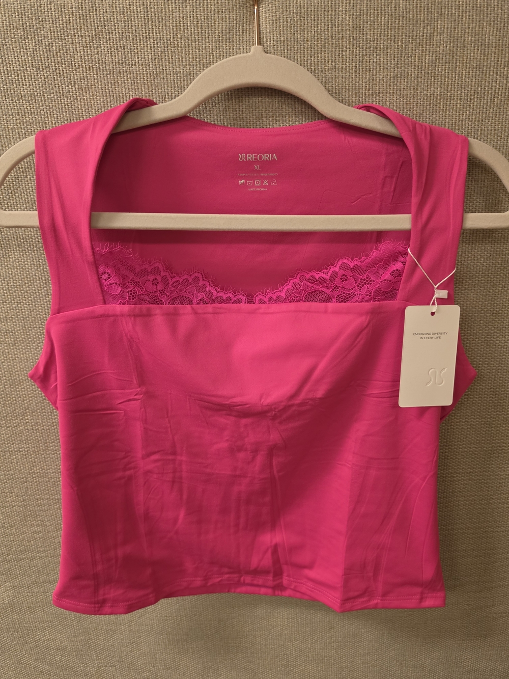 ReoRia Hot Pink Lace-Trim Tank